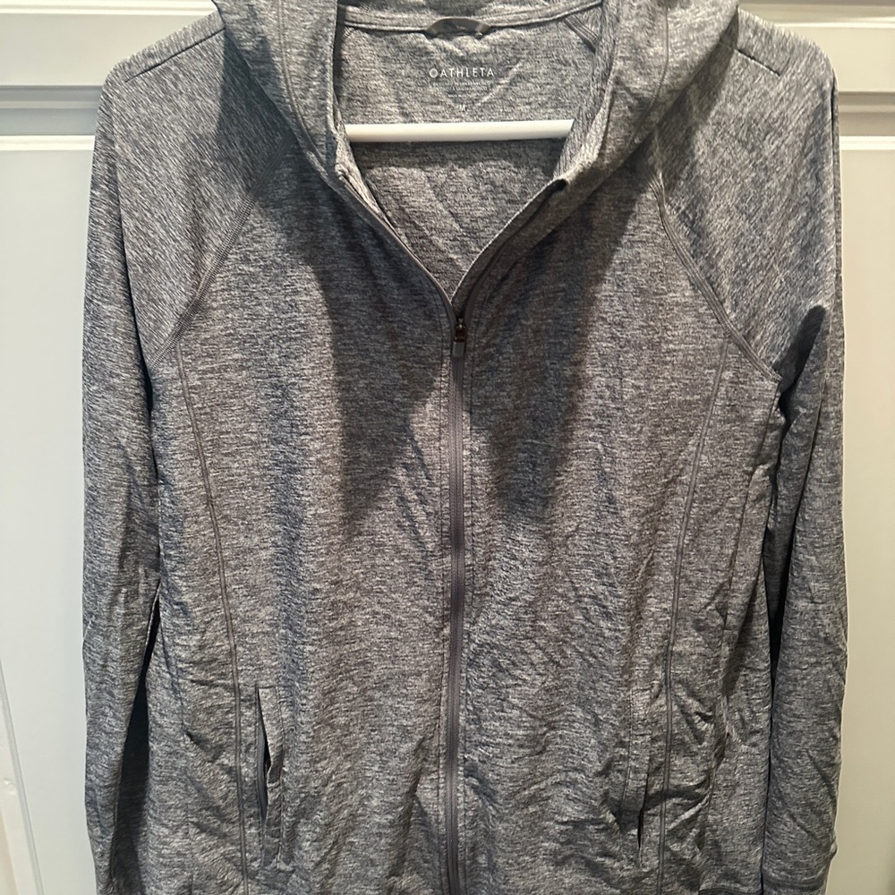 Athleta Gray Athletic Jacket with Hood and Full Zipper